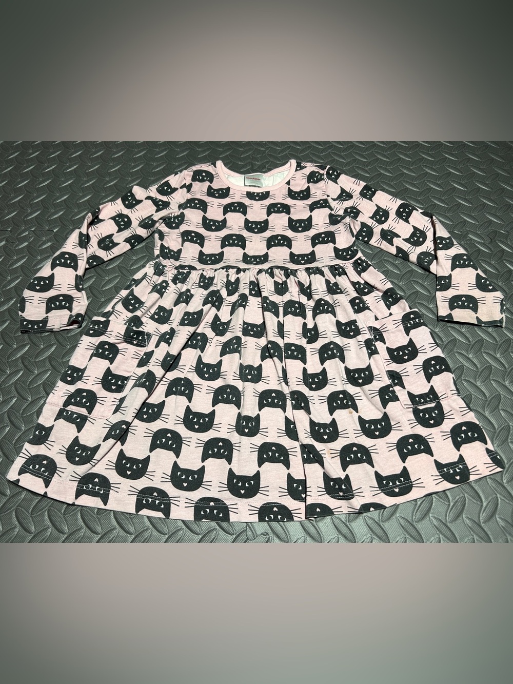 Hanna Andersson Girls Pink Black Cat Print Long Sleeve Dress